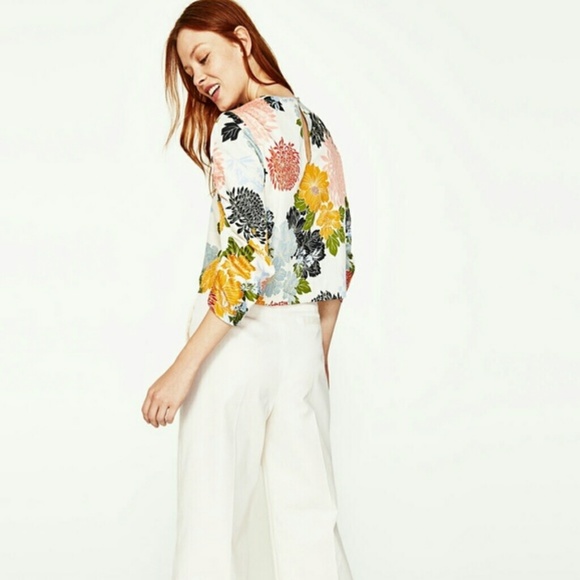 Zara Floral Print Top Blouse Cropped 2265 S small NWT - Picture 4 of 10